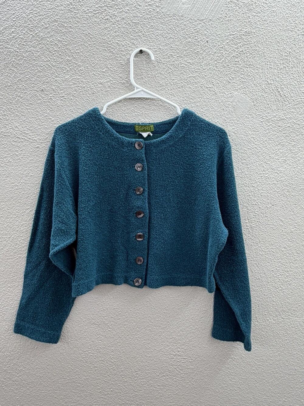 ESprit Womens Sweater Cardigan Unknown Size Blue Long Sleeve Button Up Cropped